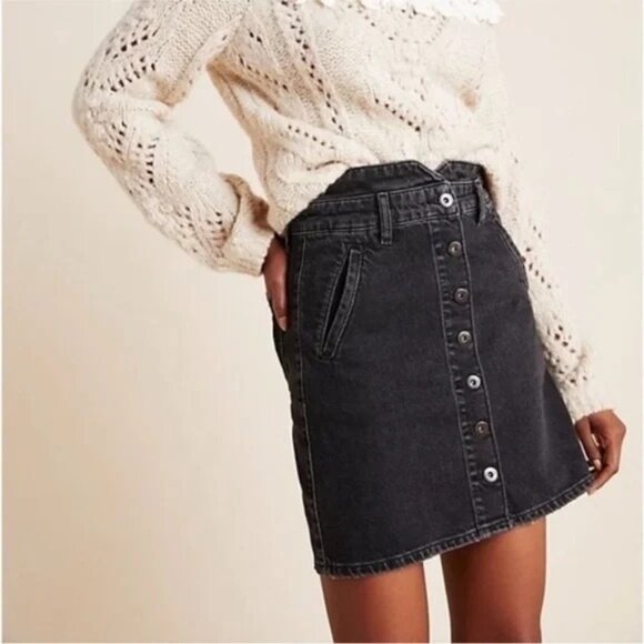 Pilcro Dresses & Skirts - Anthropologie PILCRO Denim Paper Bag Skirt in Washed Black Size 0